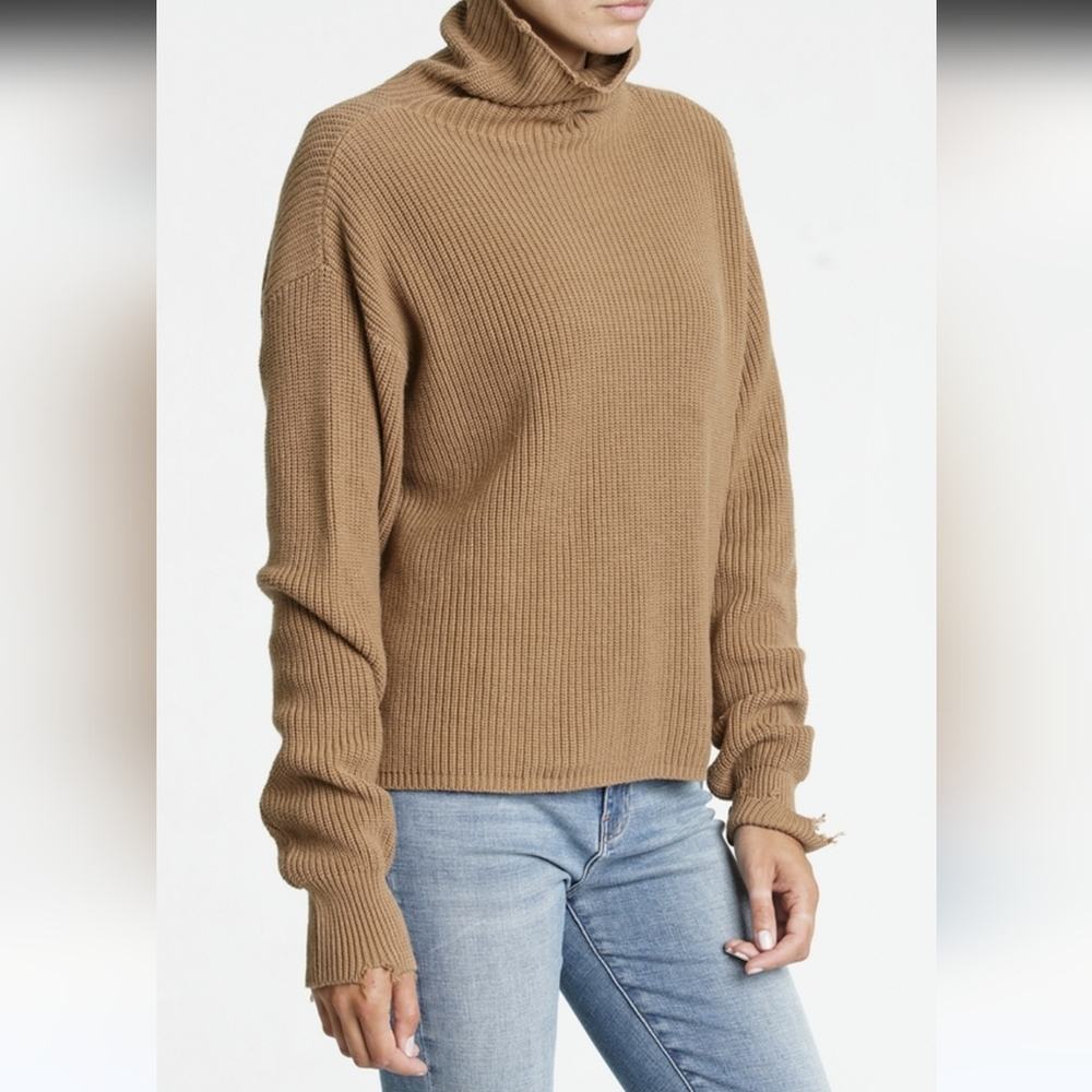 Pistola Brandy Distressed Chunky Turtleneck Walnut Pullover Sweater